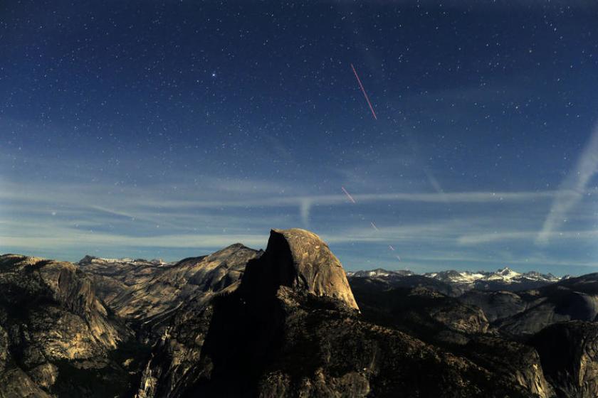 A long-exposure view of Half Dome from Glacier Point as stars appear. A long-exposure view of Half Dome from Glacier Point as stars appear.